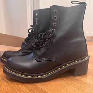NEW! Dr. Martens Black Lace-Up boots with Yellow Stitching CLEMENCY BLACK